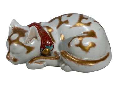 Japanese Porcelain Sleeping Cat Figurine