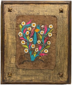 Mexican Folk Art Painting on Paper on Wood