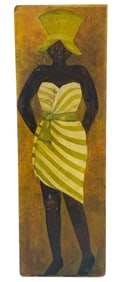 Haitian Figural Painting on Board Signed M. Truitt