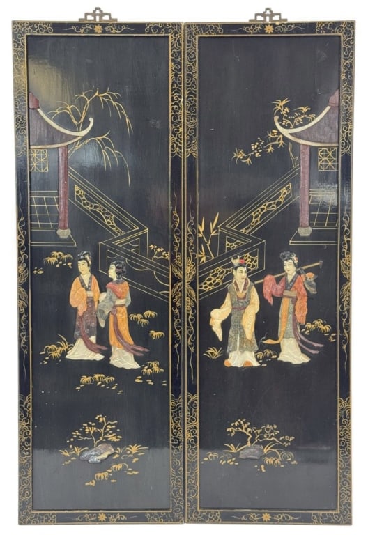 Pair of Chinese Lacquered & Inlaid Wall Panels (1 of 7)