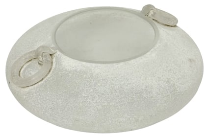 Frosted Art Glass Ring Handled Low Vase 4" x 14"
