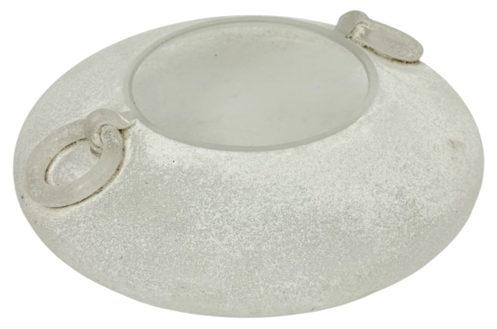 Frosted Art Glass Ring Handled Low Vase 4" x 14" (1 of 4)