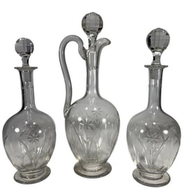 Baccarat French Floral Motif Decanters 3pc LOT