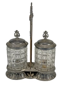 Meriden Co Metal & Glass Double Pickle Jars