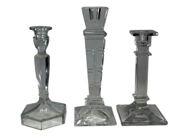 Clear Crystal & Glass Candlesticks 3pc LOT