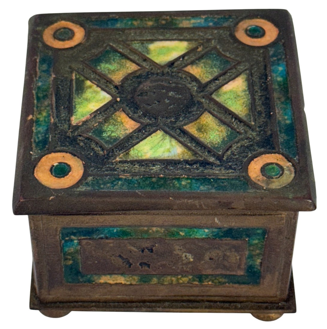 Louis C. Tiffany Bronze Favrile Glass Inkwell Box (1 of 5)