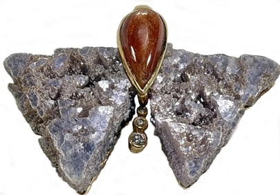 Gilbert Albert 18 K Sunstone Cabochon Diamonds