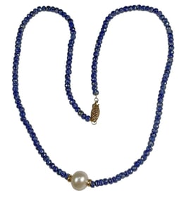 Blue Faceted Sapphire & Freshwater Pearl Necklace