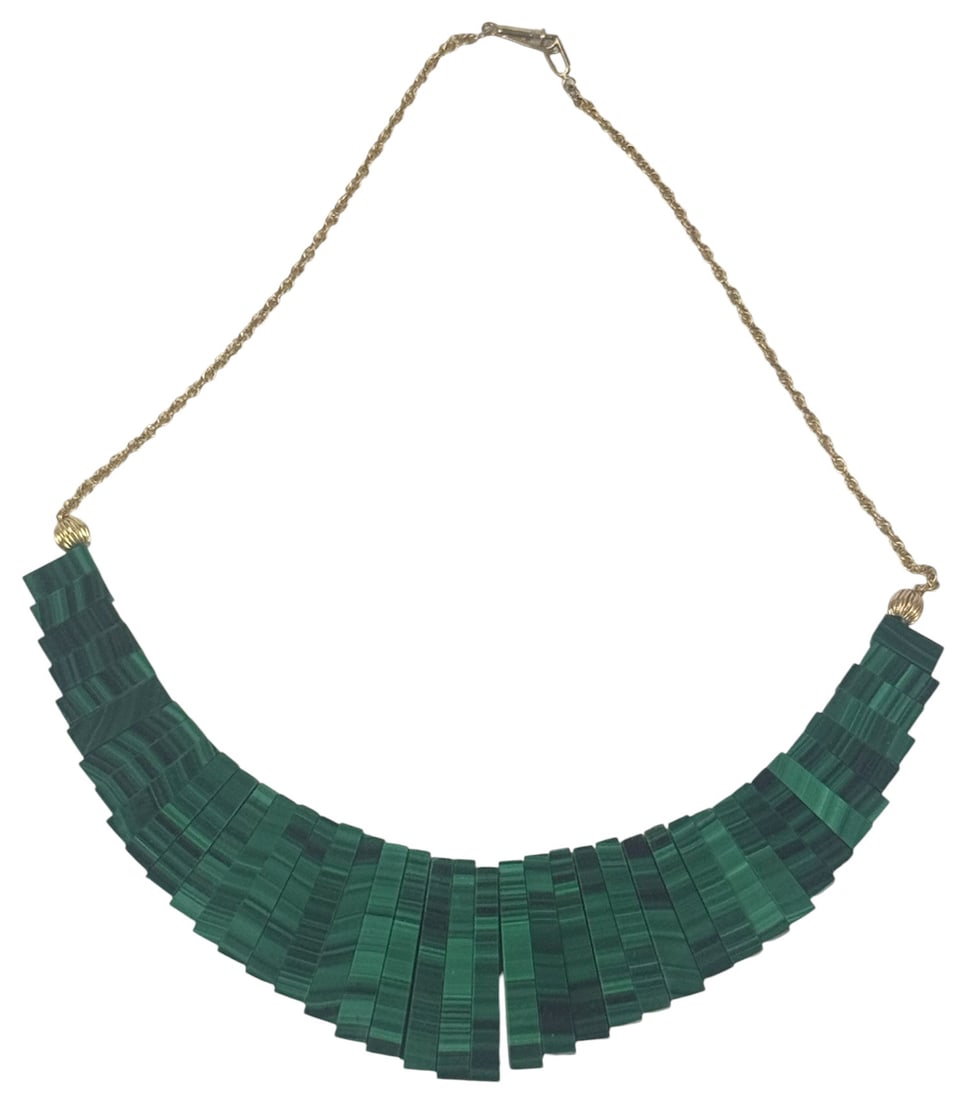 Vtg Malachite Gold-Plated Striated Choker Necklace (1 of 3)