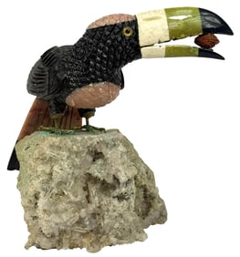 Hand Carved Semi-Precious Stone Toucan Sculpture