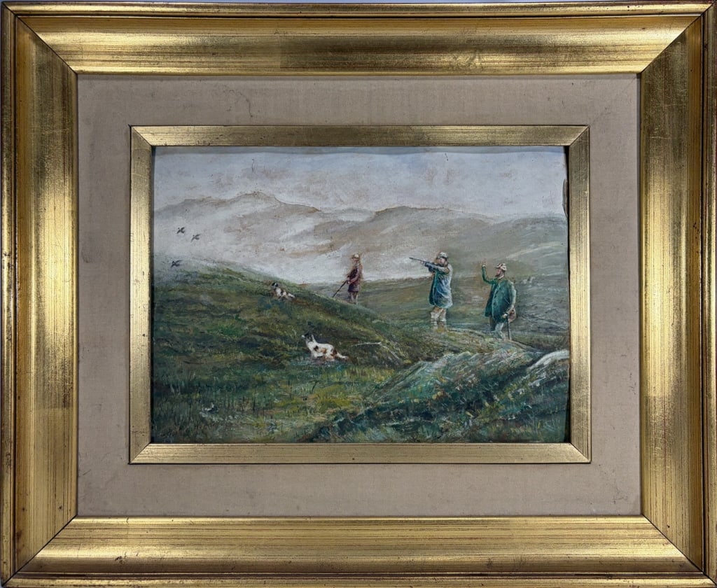 Framed Hunting Scene Oil Painting on Cardboard (1 of 3)