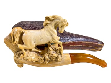 Antique Austrian Horse Meerschau & Amber Stem Pipe