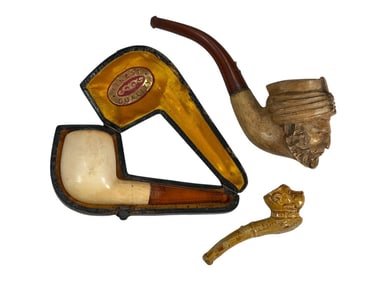 Turkish Meerschaum & Dog Ceramic Pipes 3pc LOT