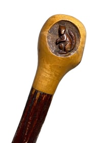 Dated 1896 Carved Wood Squirrel Walking Stick