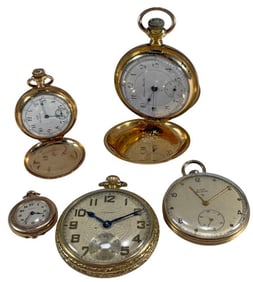 Waltham, Elgin & Hampden Pocket Watches 5pc LOT