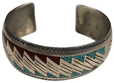 Navajo Native Sterling & Turquoise Bangle Bracelet