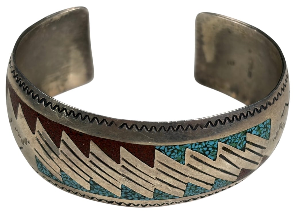 Navajo Native Sterling & Turquoise Bangle Bracelet (1 of 5)