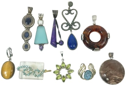 Sterling Silver Assorted Gemstone Pendants 10pcs