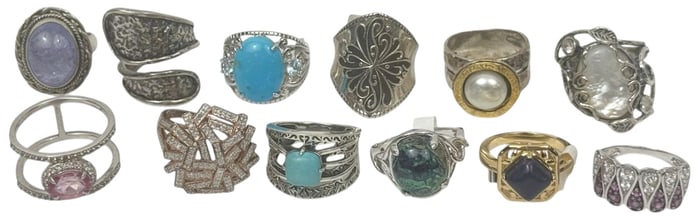 Sterling Silver Assorted Gemstones Rings 12pc LOT