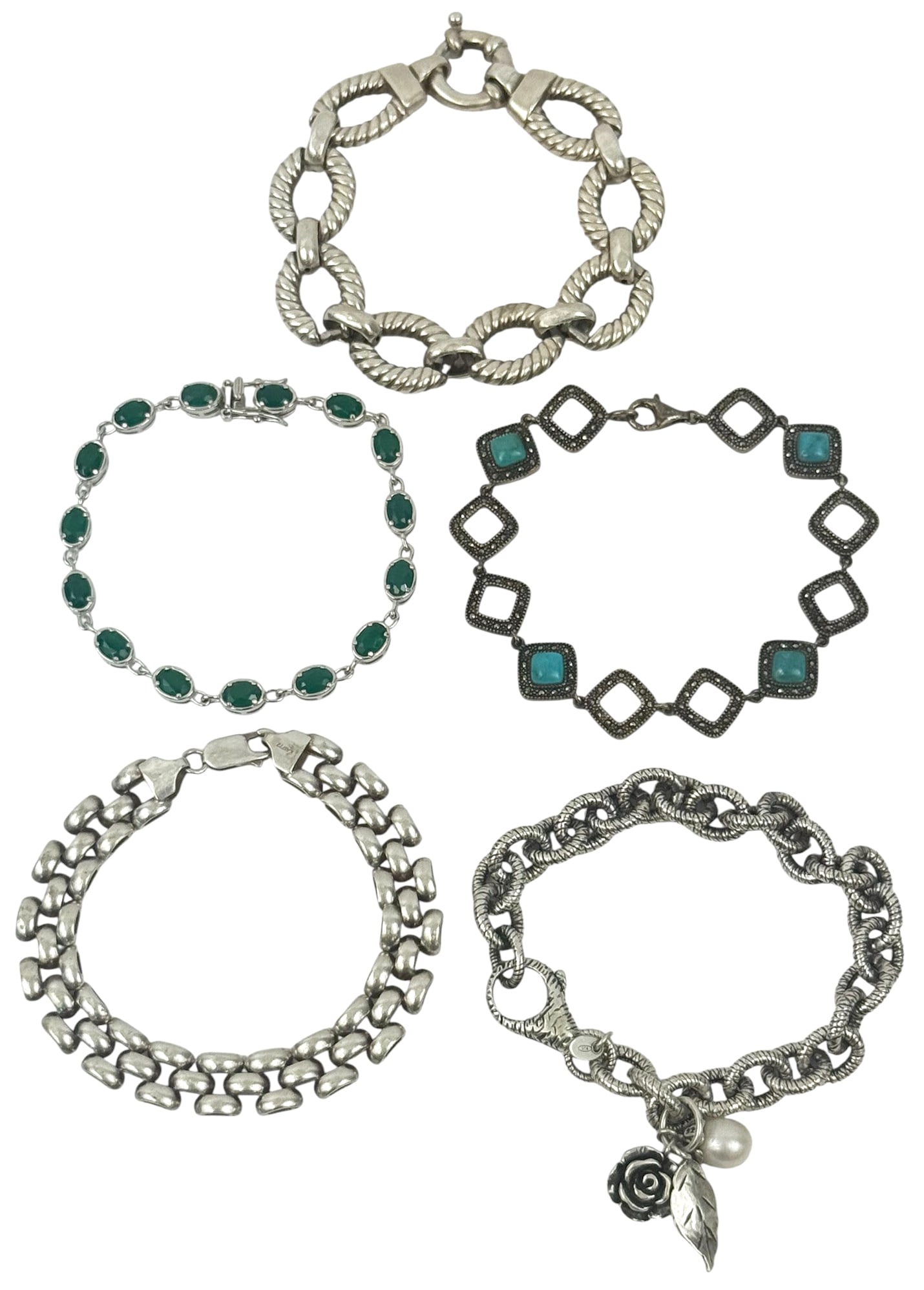 Sterling Silver Artisan Gemstone Bracelets 5pc LOT (1 of 7)