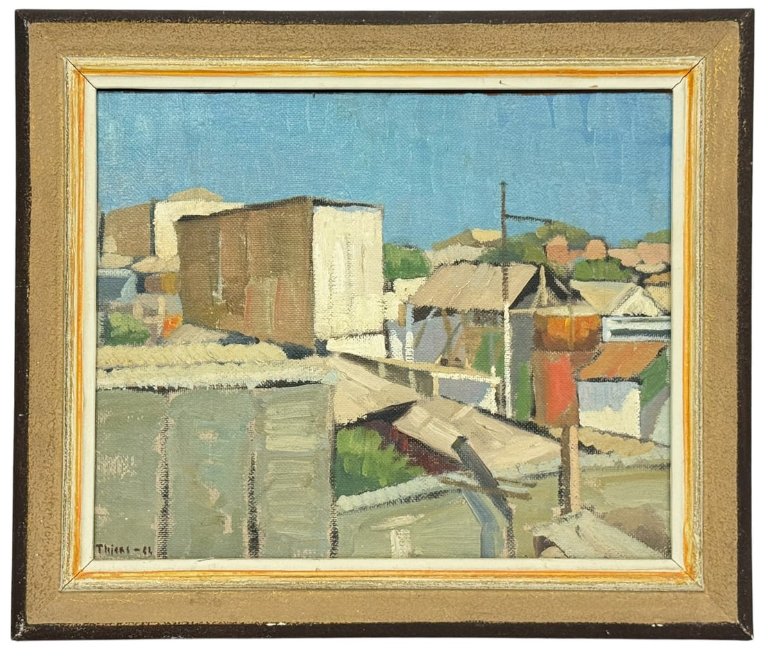 Mid Century 'Urban Rooftops' Oil Painting SIGNED (1 of 9)