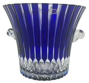 Ajka Cobalt to Clear Lead Cut Crystal Ice Bucket