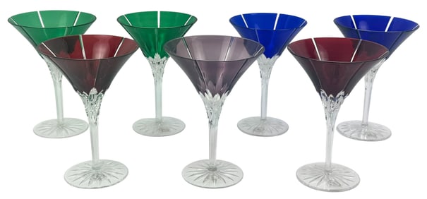 8 Ajka Crystal Multicolor Crystal Martini Glasses