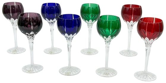 Ajka Cut Lead Crystal Colored Wine Glasses 8pc SET