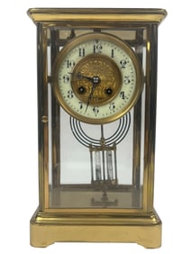 Antique French-Style Brass & Glass Mantel Clock