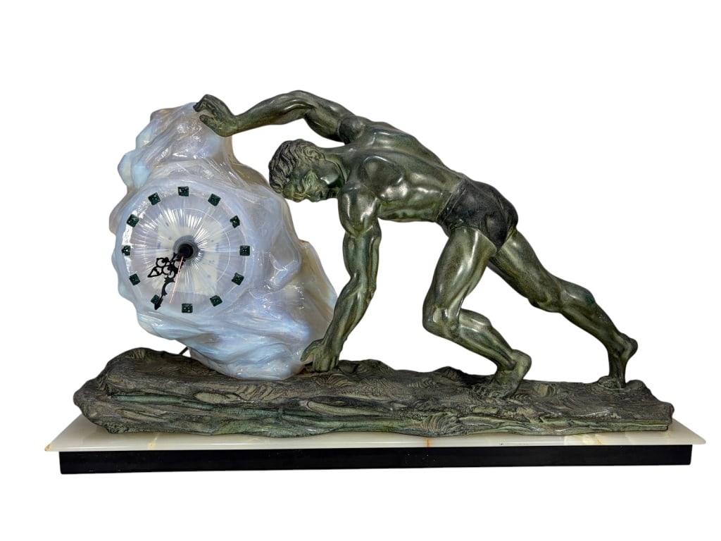 Art Deco Style Spelter & Glass Battery Clock Lamp (1 of 7)