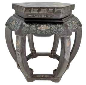 Chinese Lacquered Carved Wooden Stool
