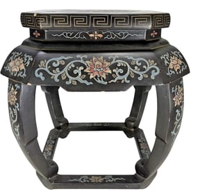 Chinese Lacquered Carved Wooden Stool