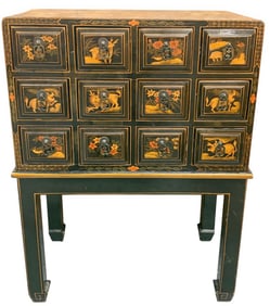 Antique Chinese Lacquer & Gilt Apothecary Cabinet