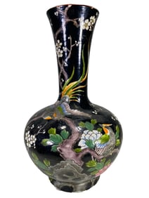 Chinese Famille Noire Birds Porcelain Vase