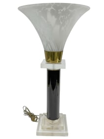 Mid-Century Modern Lucite, Brass, Glass Table Lamp