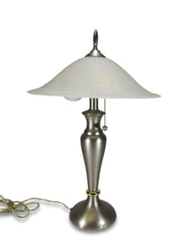 1980s Art Deco Style Frosted Glass & Metal Lamp