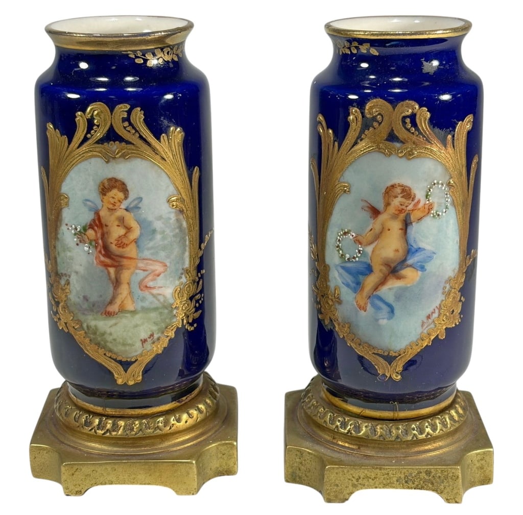 Antique Pair of French Porcelain & Bronze Vases (1 of 7)