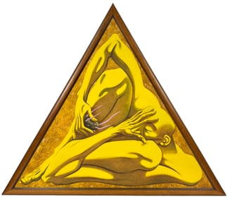 Modernist Abstract Nude Male Triangle Oil Painting