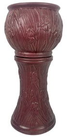 Vintage Burgundy Pottery Jardiniere & Pedestal Set