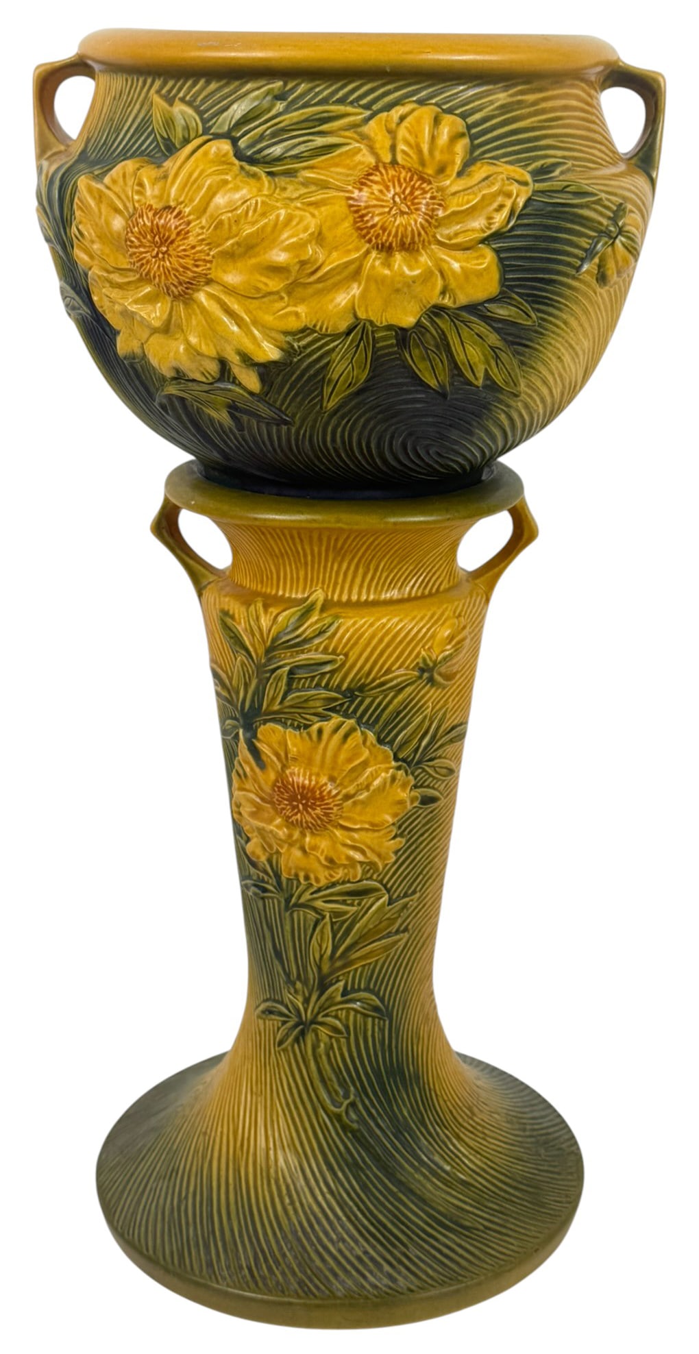 Roseville Pottery Peony Jardiniere & Pedestal Set (1 of 8)