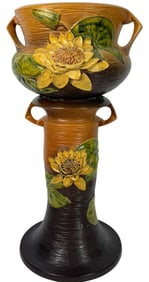 Roseville Water Lily Jardiniere with Pedestal Pair