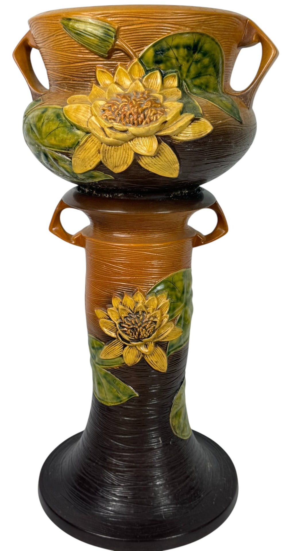 Roseville Water Lily Jardiniere with Pedestal Pair (1 of 11)