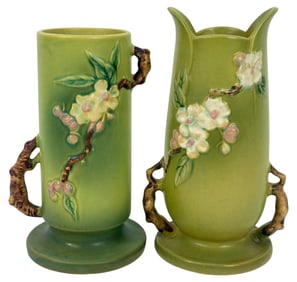 Roseville Pottery Apple Blossom Vases 2pc LOT