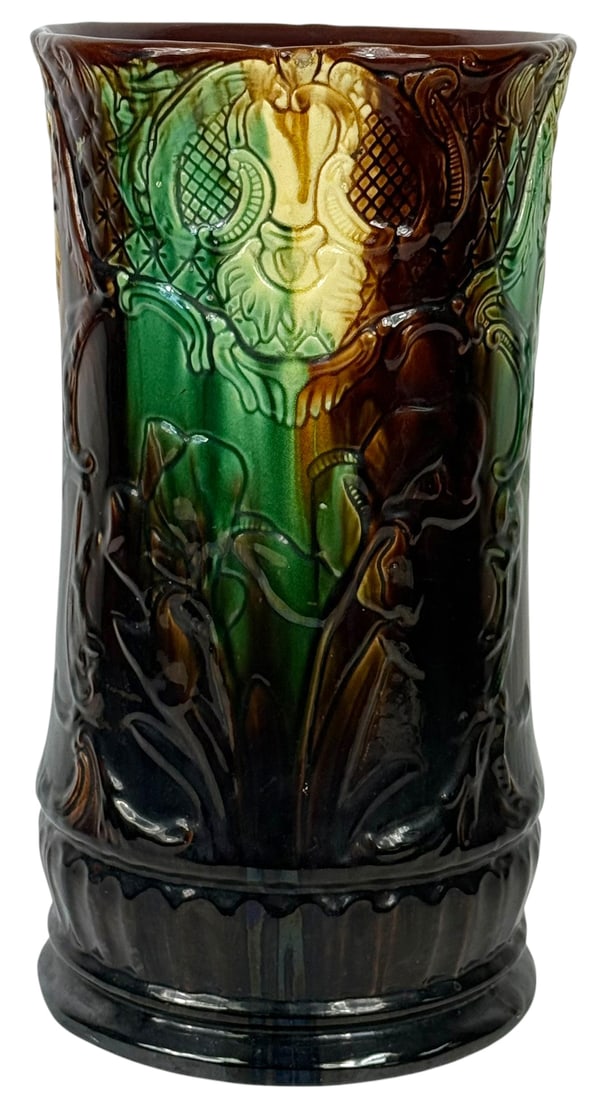 Art Nouveau Majolica Floral Relief Umbrella Stand (1 of 8)