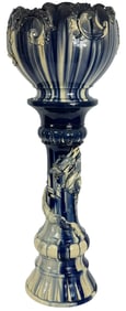 Barbotine Style Majolica Jardiniere, Pedestal Pair
