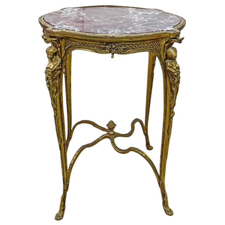 French Louis XV Style Bronze & Marble Table (1 of 9)