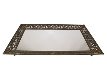 Antique Filigree Bronze & Mirror Service Tray