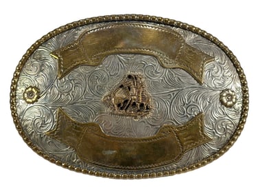 Large German Silverplated Cowboy Belt Buckle