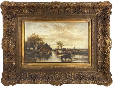 Landscape Oil on Wood after Johann B. Wengler