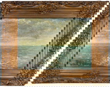 Framed Antique Seascape Oil Painting on Cardboard